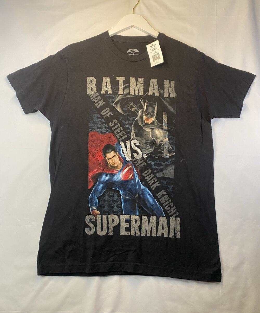 Batman v Superman Men's Black Graphic Crew Neck Cotton Tee Shirt Size L